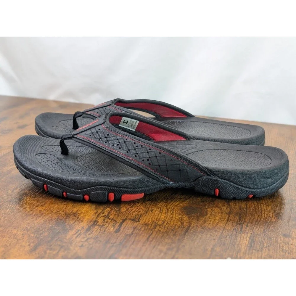 Hobibear Mens Size 10 Black Red Thong Slide On Cushioned Flip Flop Sandal Shoes